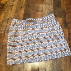 Miami cream blue and‎ orange print skirt size1